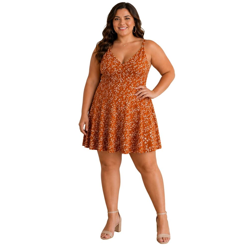 NWT (SF) nine Britton sz 1X orange cottagecore strappy summer fit flare dress